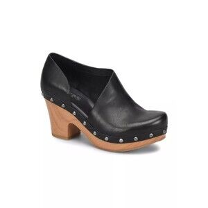 Stylish Black Leather Clogs with Wooden Heel